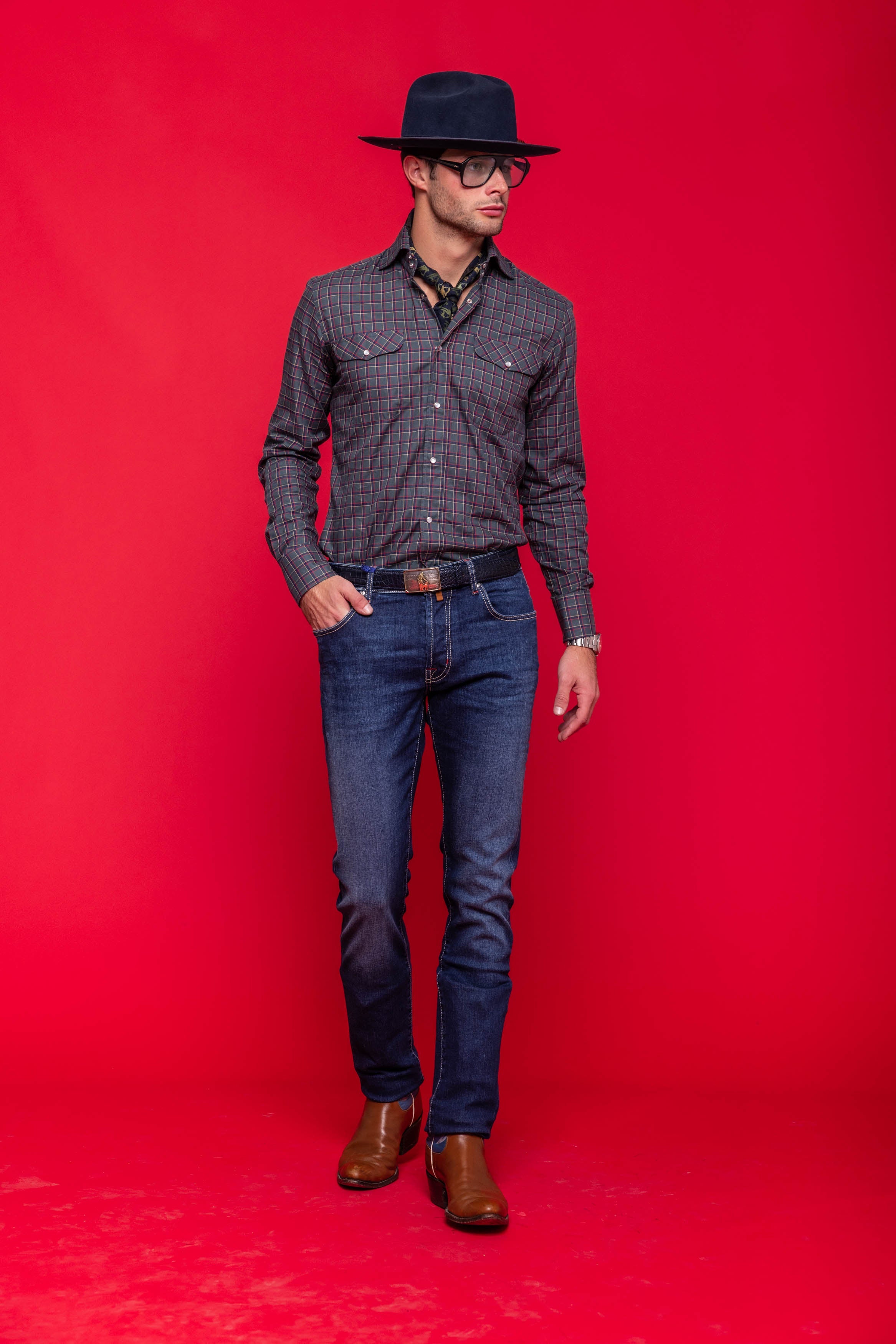 Plaid Kacey Field Shirt in Green/Red Plaid
