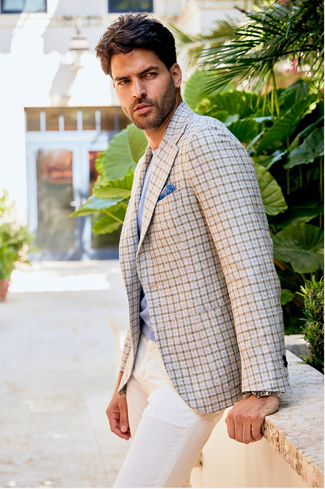 James Jacket in Tan with Blue/Green Plaid