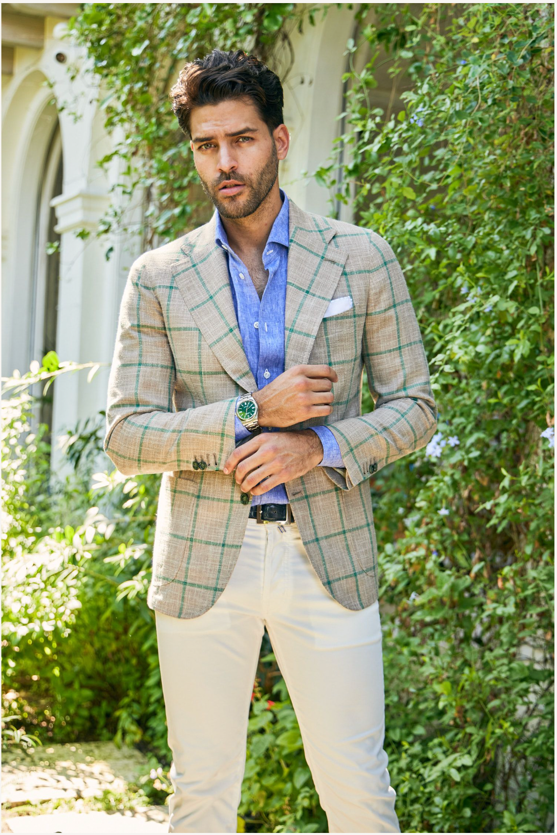 James Jacket in White/Green Windowpane