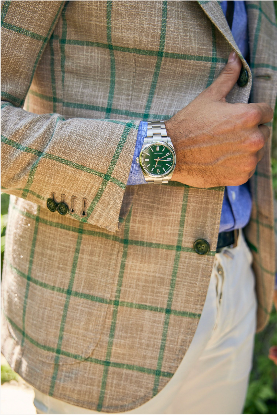 James Jacket in White/Green Windowpane