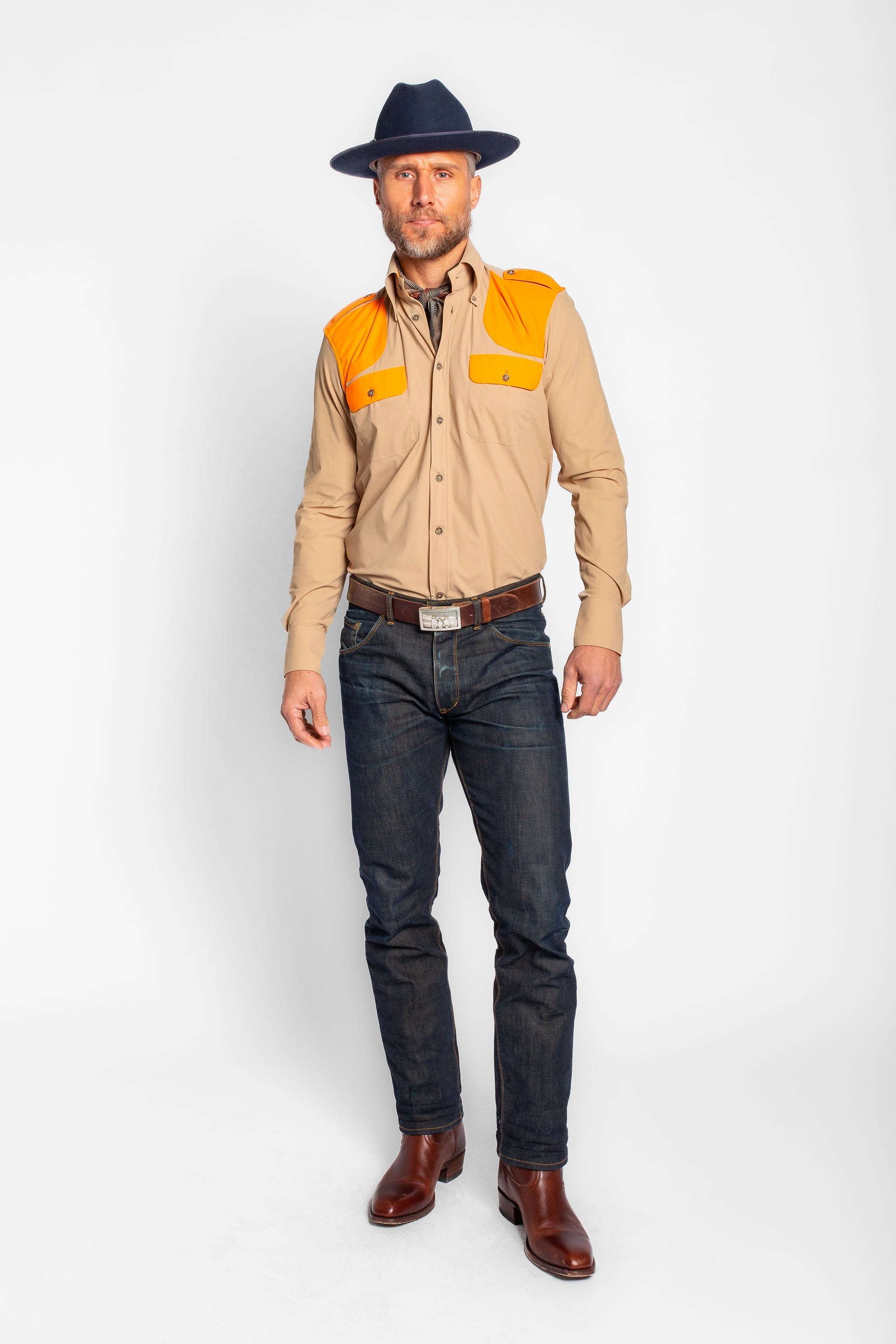 JD Performance Field Shirt in Blaze Sand with Blaze Orange