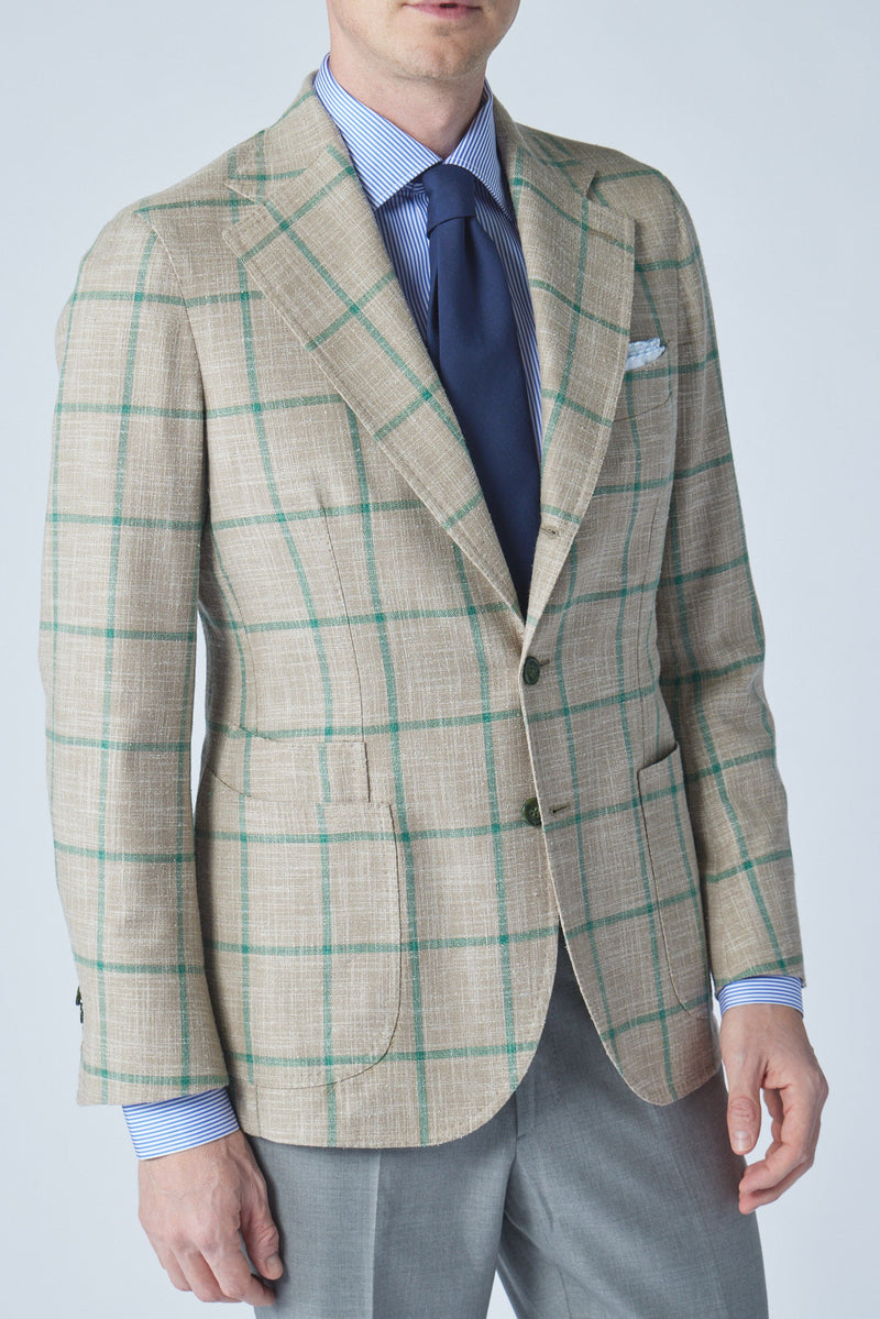James Jacket in White/Green Windowpane