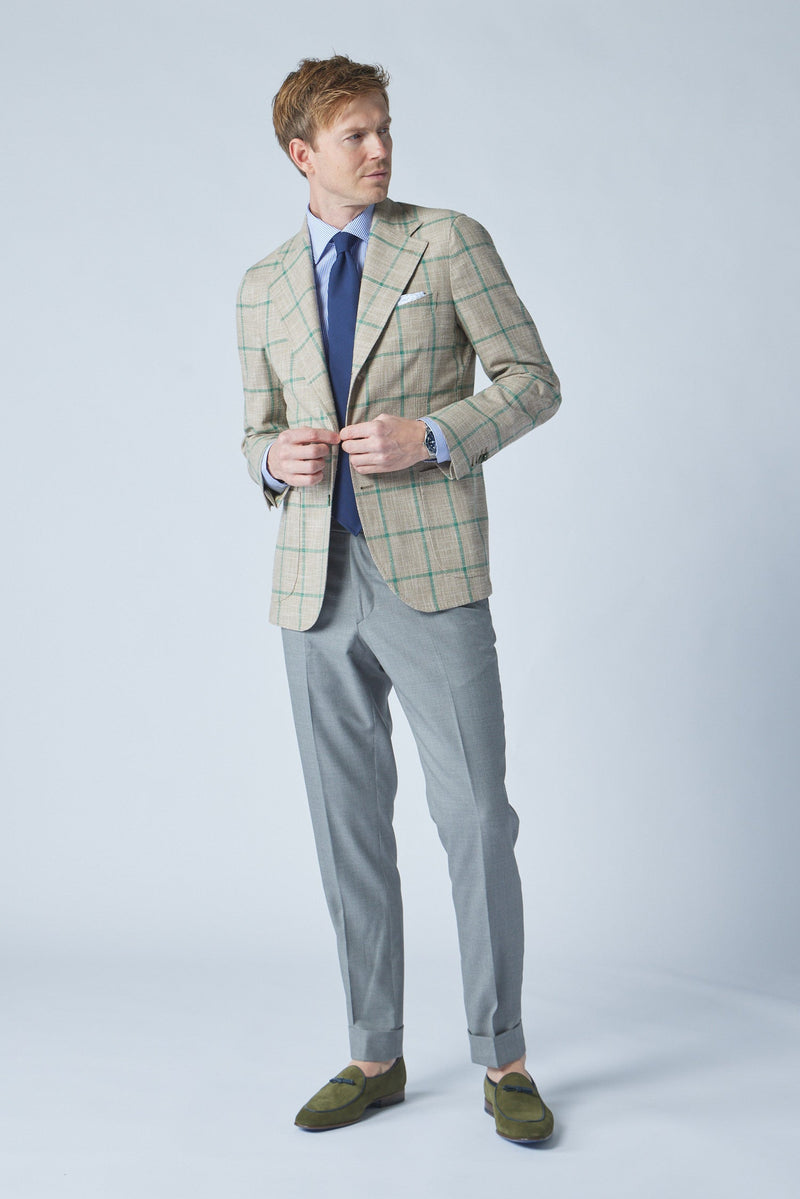 James Jacket in White/Green Windowpane