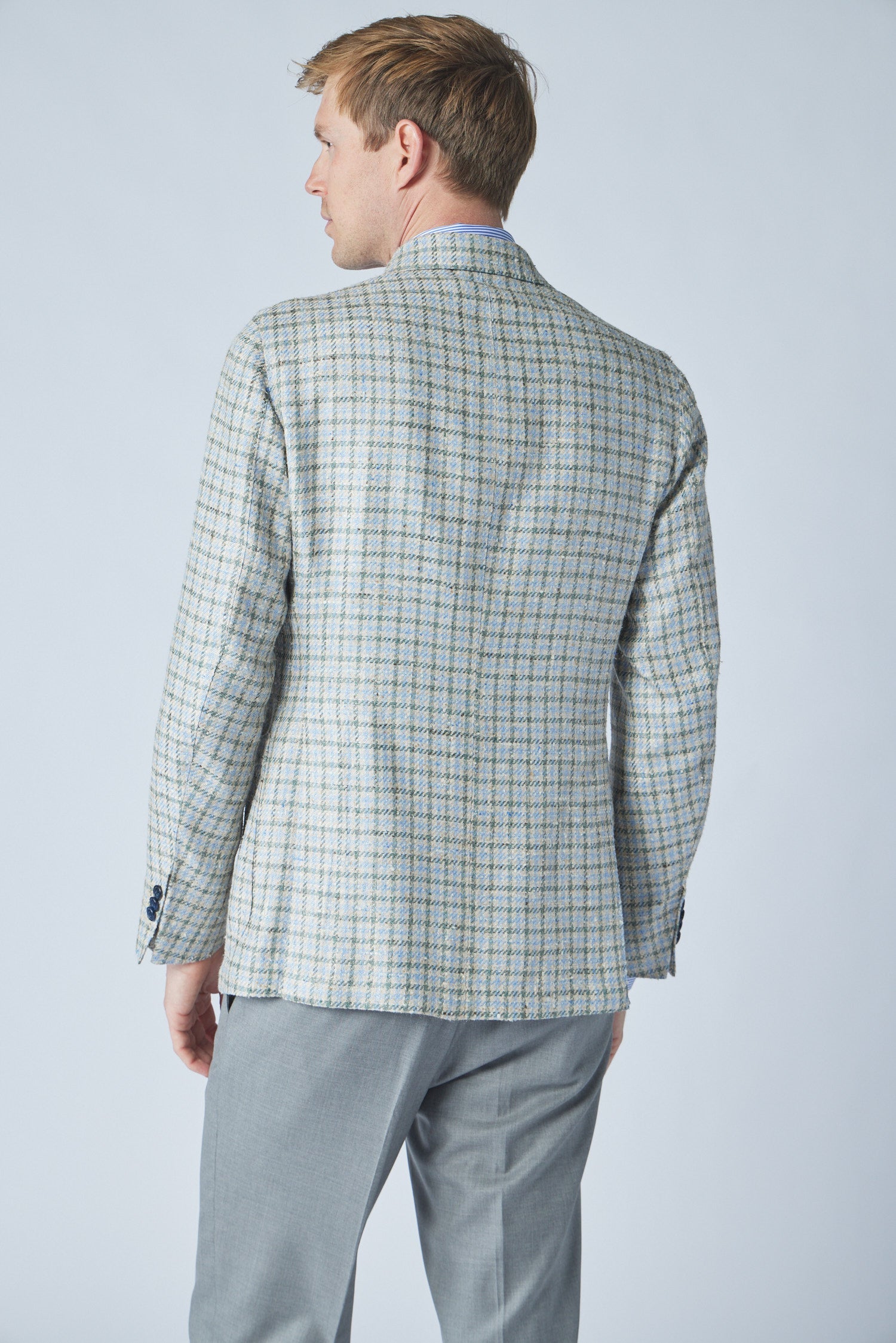 James Jacket in Tan with Blue/Green Plaid
