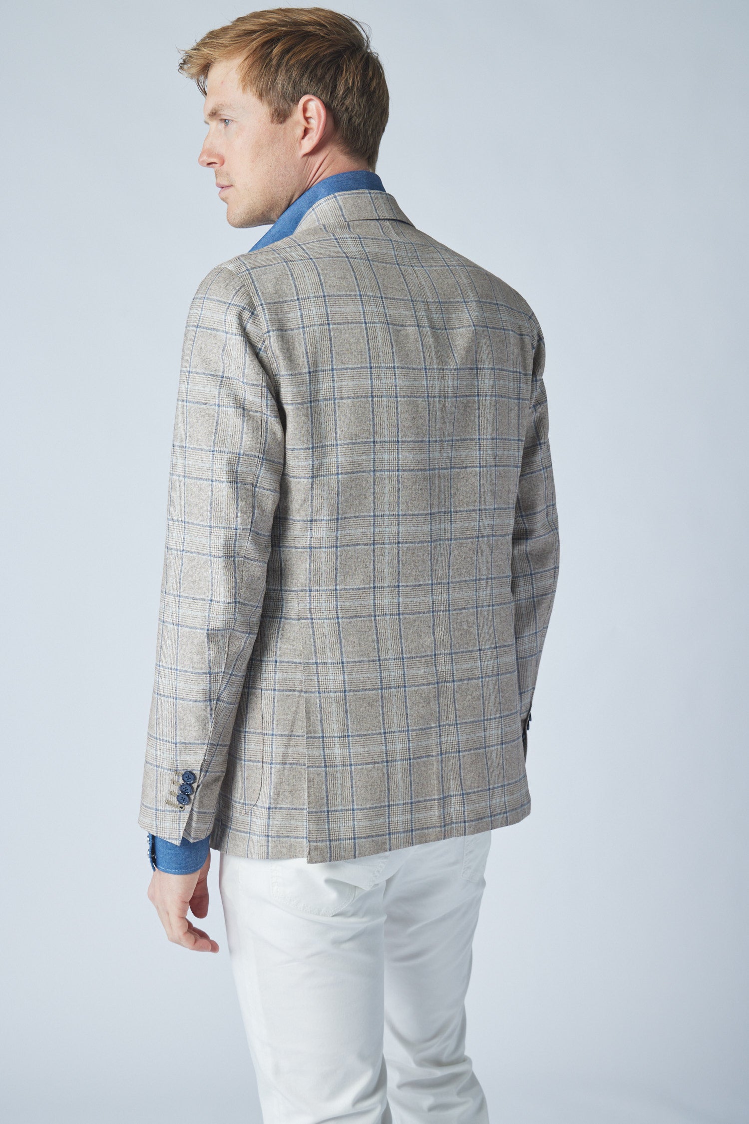James Jacket in Tan with Blue Plaid