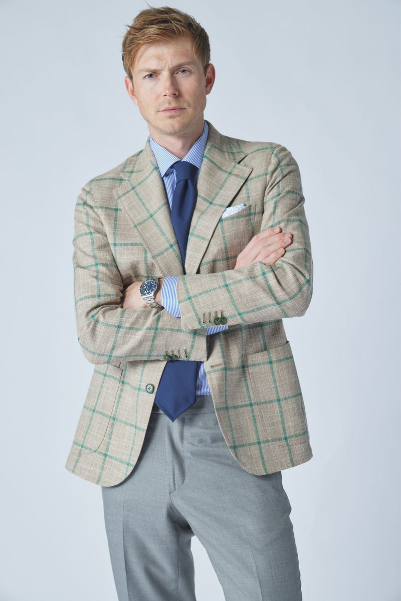 James Jacket in White/Green Windowpane
